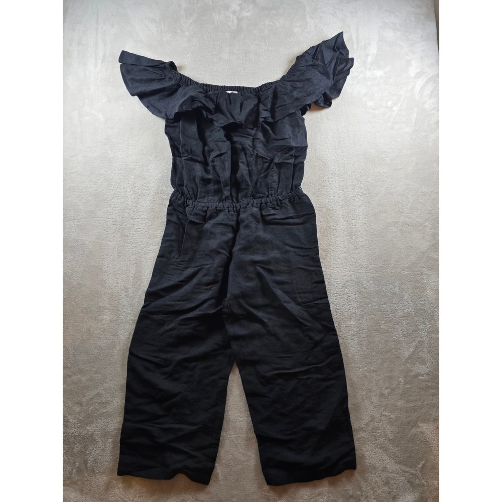 Tommy Bahama Romper Womens XXS Black Linen Blend Jumpsuit Cropped Wide Leg *Read